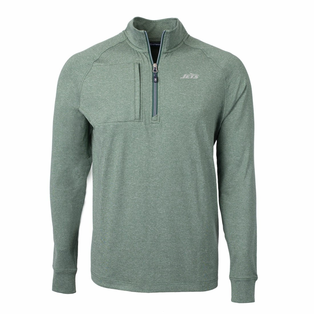 New York Jets Cutter & Buck Primary Logo Adapt Eco Knit Quarter-Zip Top - Heather Green cheap