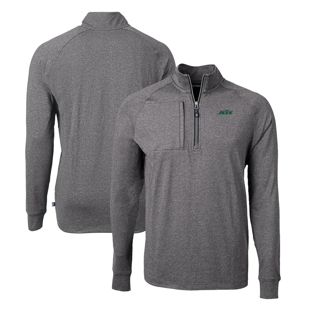 New York Jets Cutter & Buck Primary Logo Adapt Eco Knit Quarter-Zip Top - Heather Black discount