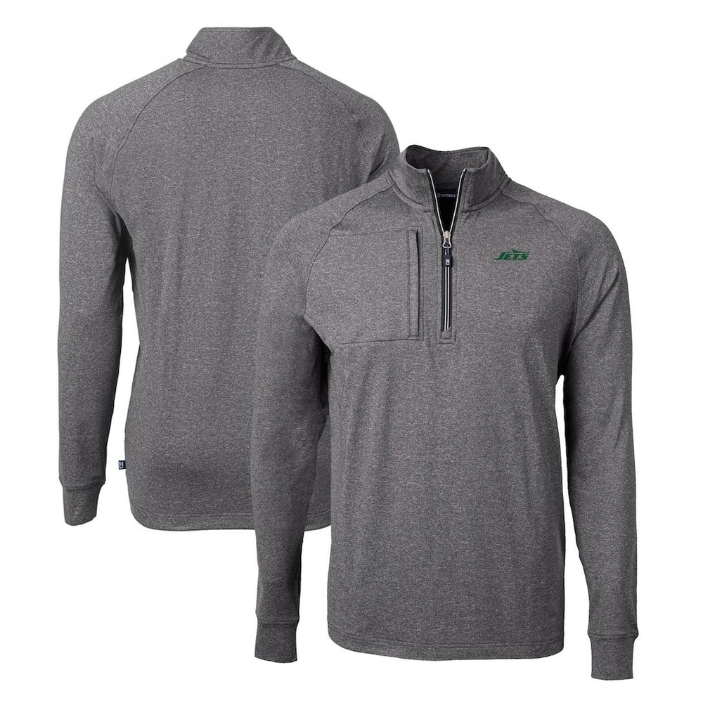 New York Jets Cutter & Buck Primary Logo Adapt Eco Knit Quarter-Zip Top - Heather Black discount