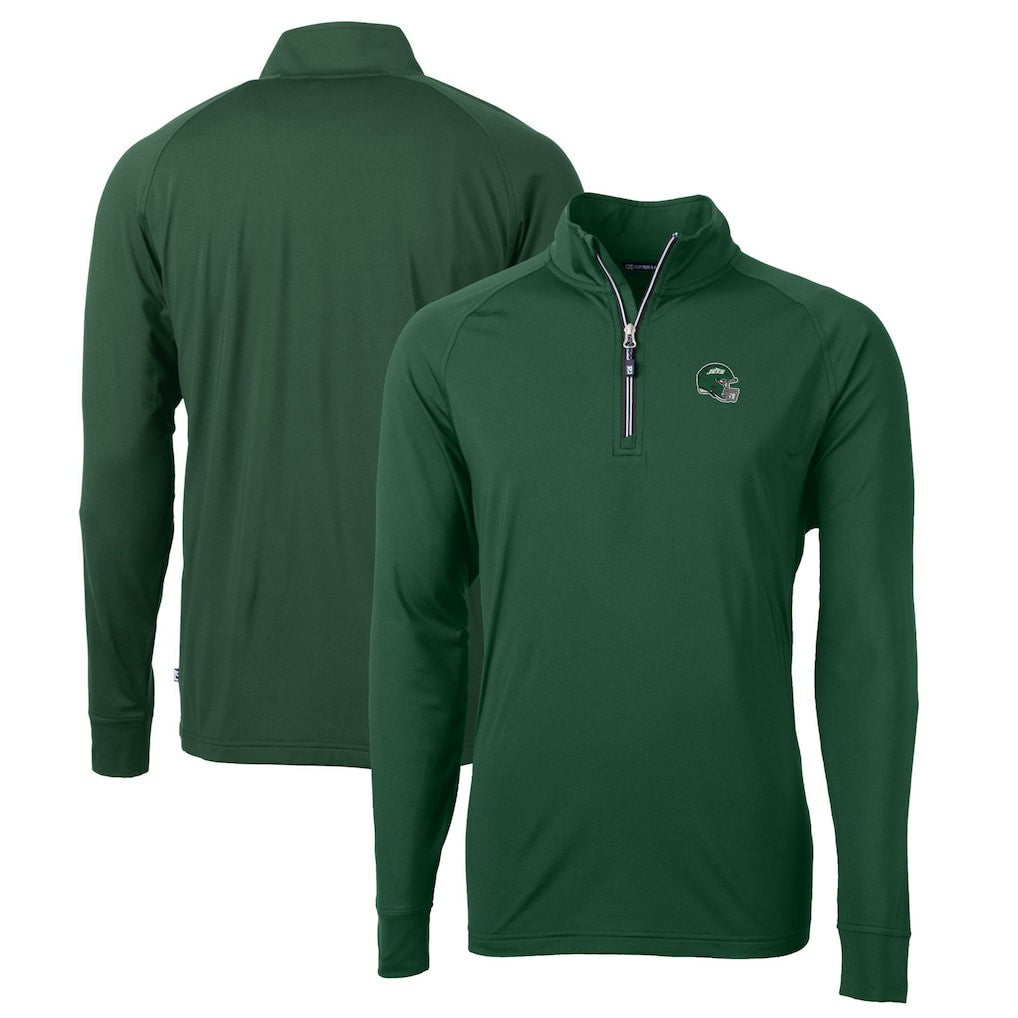 New York Jets Cutter & Buck Helmet Adapt Eco Knit Stretch Recycled Quarter-Zip Top - Hunter Green for sale