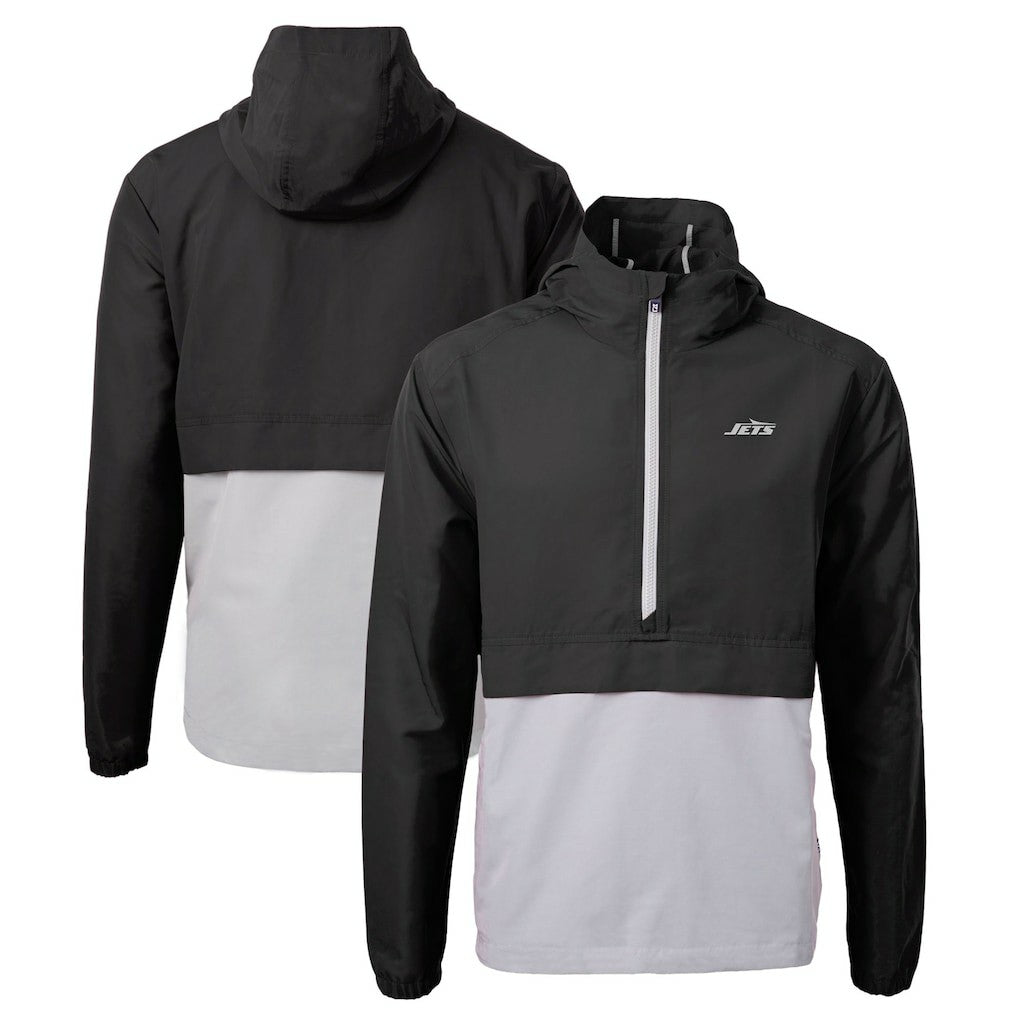 New York Jets Cutter & Buck Monochromatic Logo Charter Eco Recycled Half-Zip Anorak Jacket - Black/Gray online