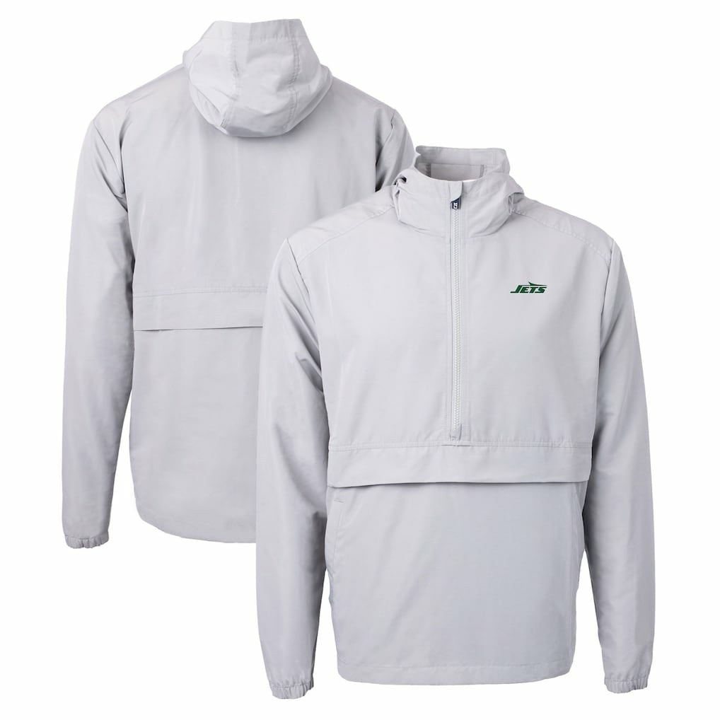 New York Jets Cutter & Buck Primary Logo Charter Eco Recycled Half-Zip Anorak Jacket - Gray on sale