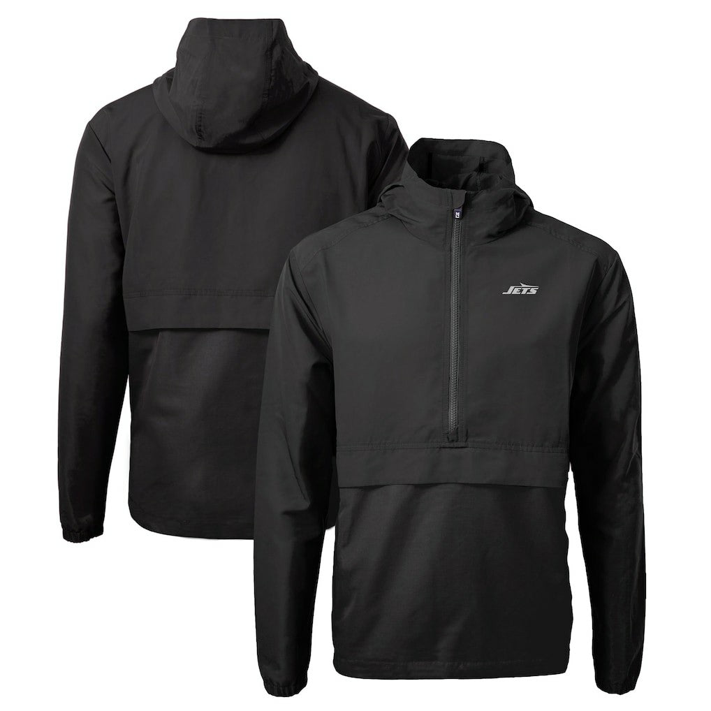 New York Jets Cutter & Buck Monochromatic Logo Charter Eco Recycled Half-Zip Anorak Jacket - Black cheap