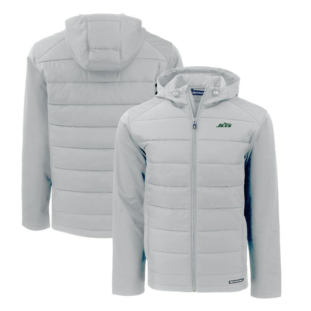 New York Jets Cutter & Buck Primary Logo Evoke Hybrid Eco Softshell Recycled Full-Zip Hooded Jacket - Gray sale