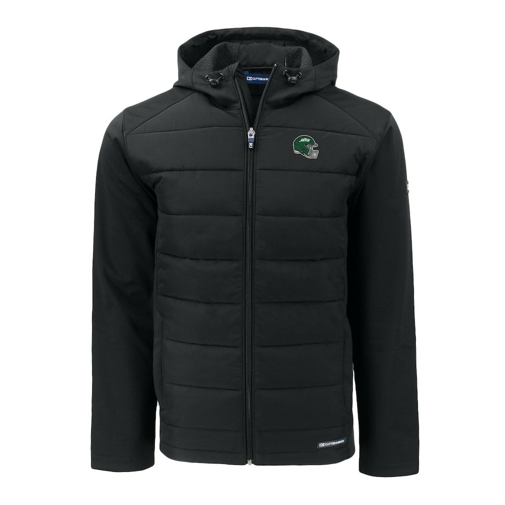 New York Jets Cutter & Buck Big & Tall Helmet Evoke Hybrid Eco Softshell Recycled Full-Zip Hoodie Jacket - Black online