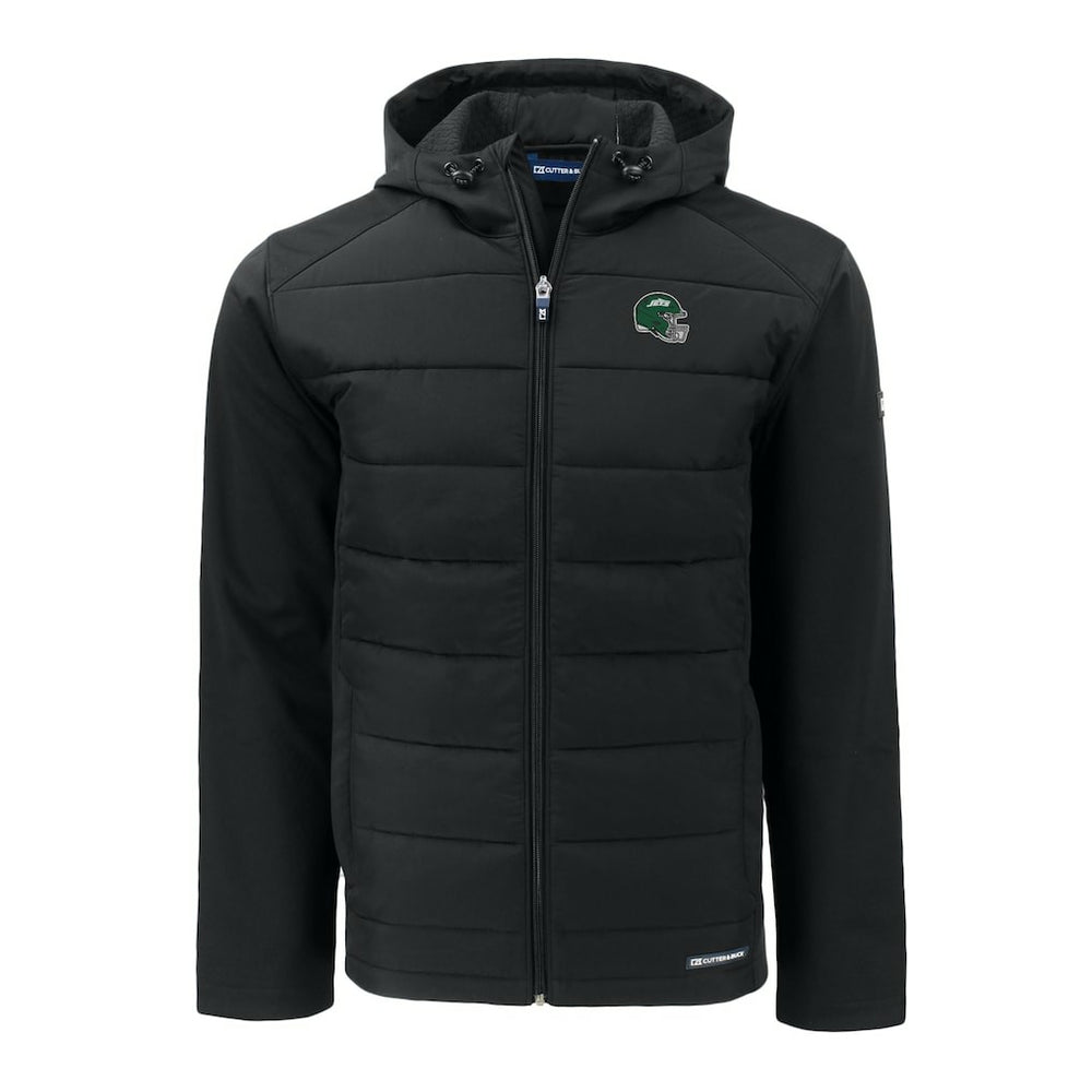 New York Jets Cutter & Buck Big & Tall Helmet Evoke Hybrid Eco Softshell Recycled Full-Zip Hoodie Jacket - Black online