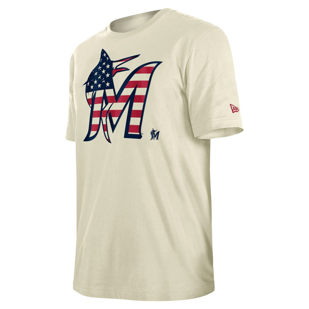 Miami Marlins Americana Flag Fill T-Shirt Cream
