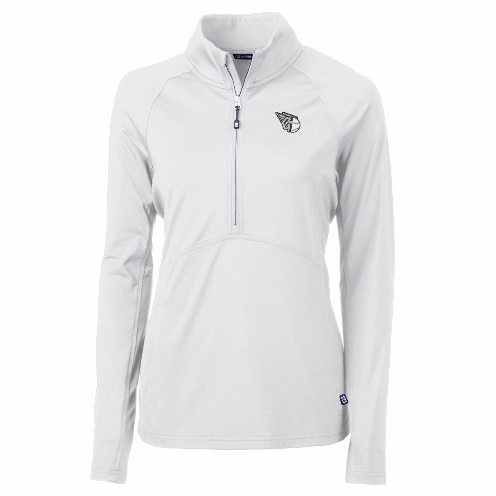 Cleveland Guardians Cutter & Buck Women's Adapt Eco Knit Stretch Recycled Half-Zip DryTec Top White