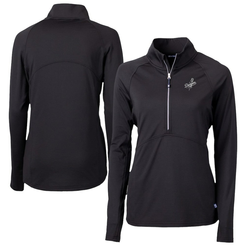 Los Angeles Dodgers Cutter & Buck Women's Adapt Eco Knit Stretch Recycled Half-Zip DryTec Top Black