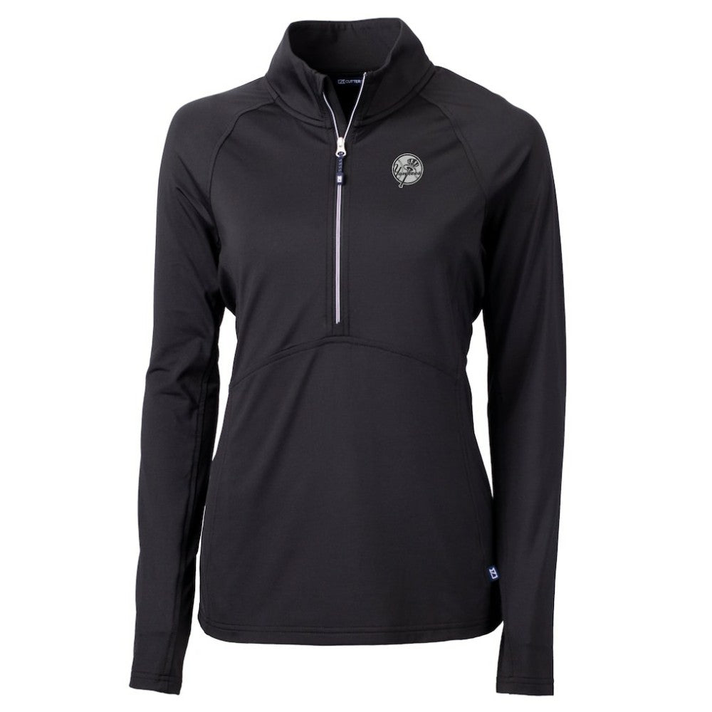 New York Yankees Cutter & Buck Women's Adapt Eco Knit Stretch Recycled Half-Zip DryTec Top Black