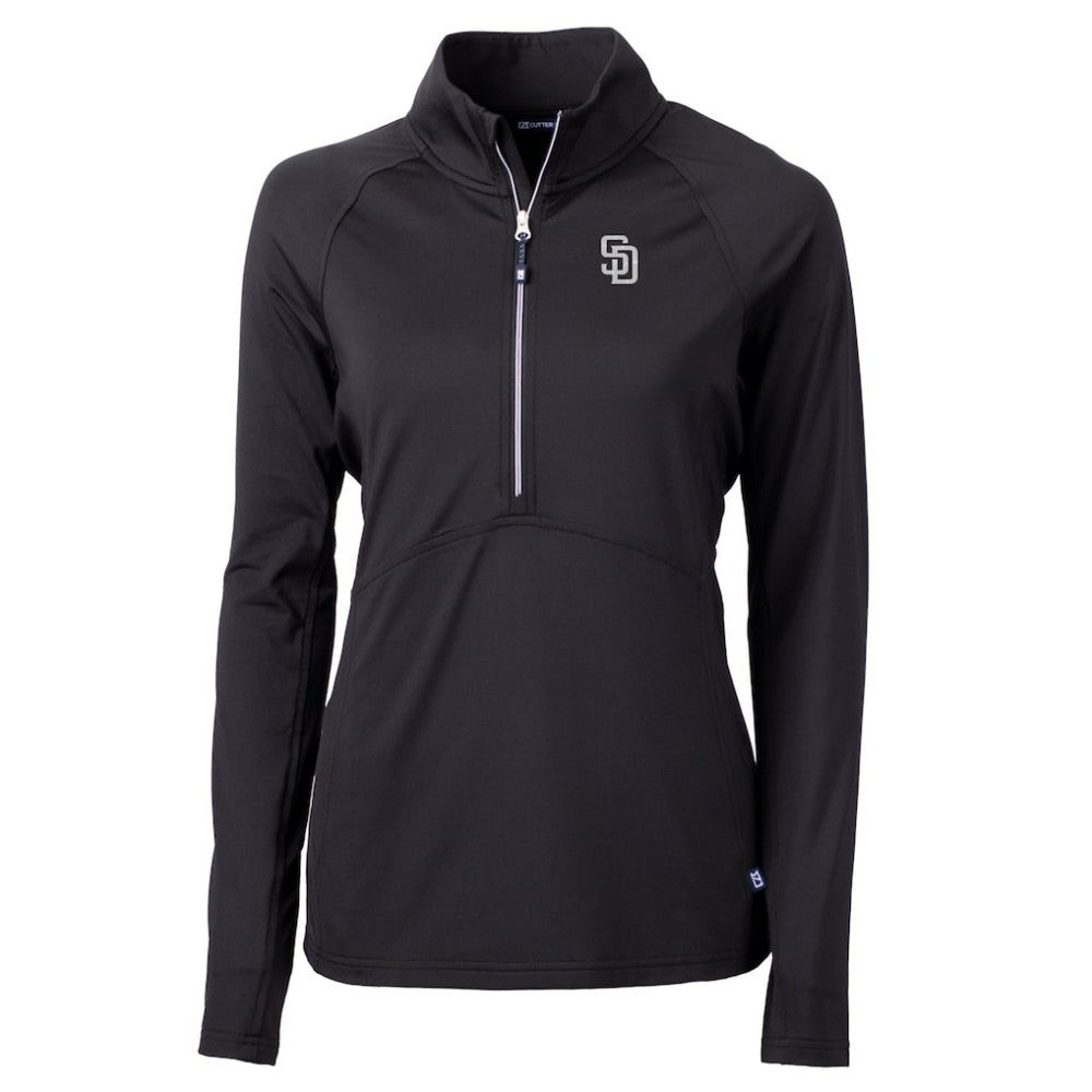 San Diego Padres Cutter & Buck Women's Adapt Eco Knit Stretch Recycled Half-Zip DryTec Top Black