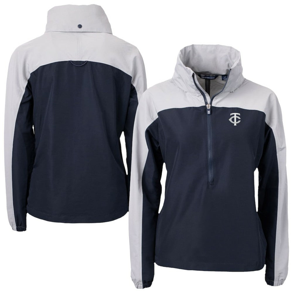 Minnesota Twins Cutter & Buck Women's Charter Eco Recycled Half-Zip Anorak Jacket Navy/Gray