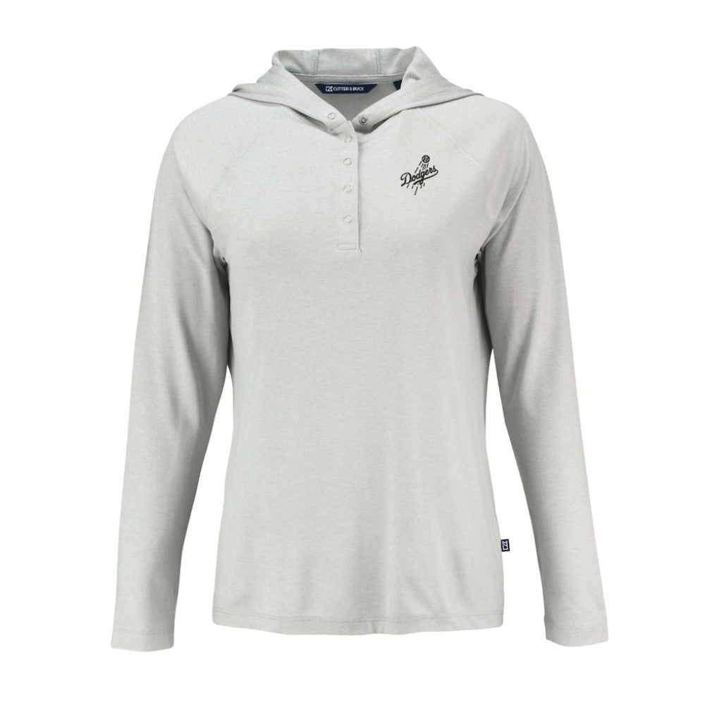 Los Angeles Dodgers Cutter & Buck Women's Coastline Epic Comfort Eco Recycled Raglan Long Sleeve Hoodie T-Shirt Gray