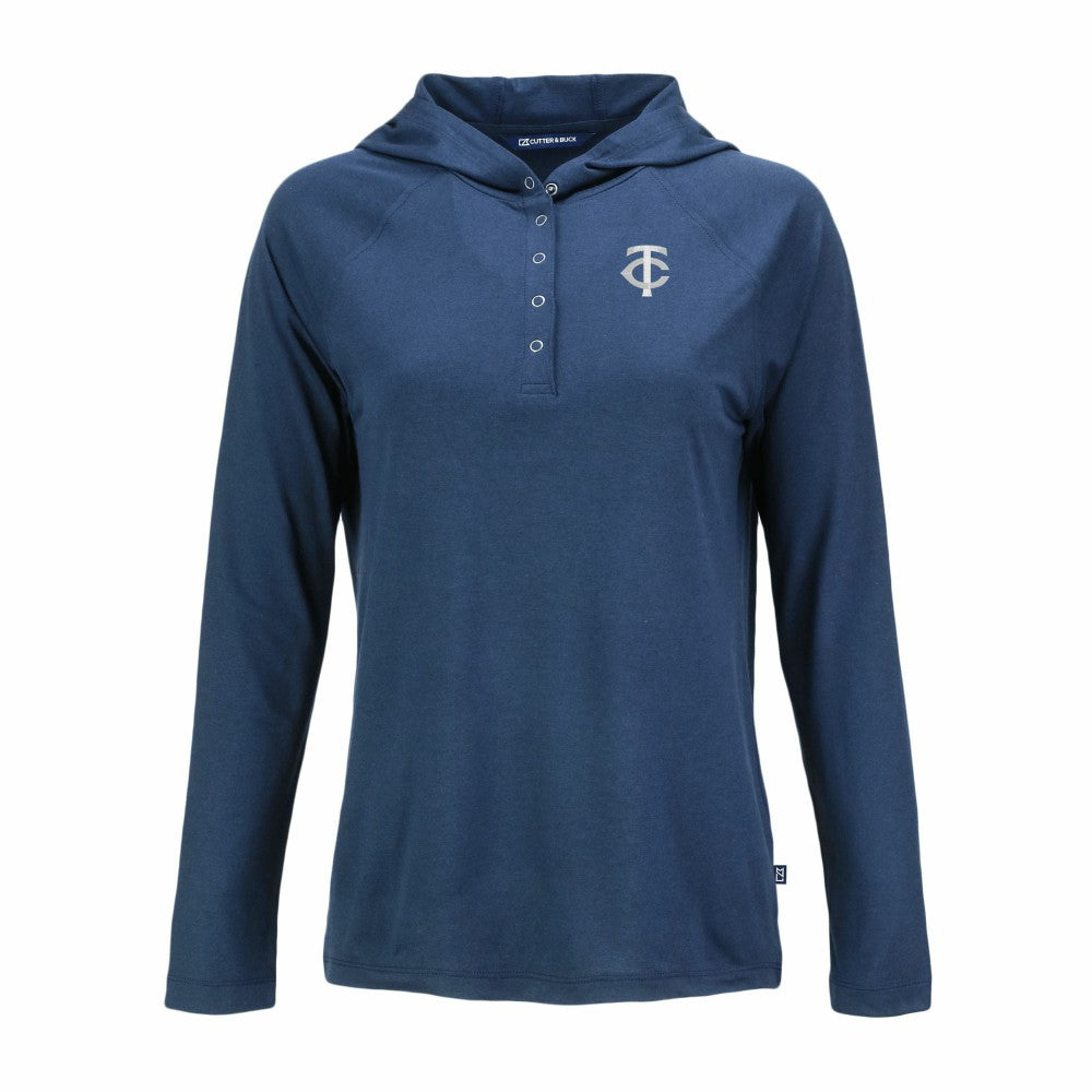 Minnesota Twins Cutter & Buck Women's Coastline Epic Comfort Eco Recycled Raglan Long Sleeve Hoodie T-Shirt Navy