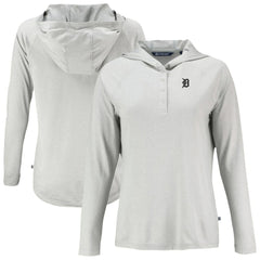 Detroit Tigers Cutter & Buck Women's Coastline Epic Comfort Eco Recycled Raglan Long Sleeve Hoodie T-Shirt Gray