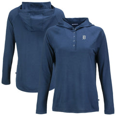 Detroit Tigers Cutter & Buck Women's Coastline Epic Comfort Eco Recycled Raglan Long Sleeve Hoodie T-Shirt Navy