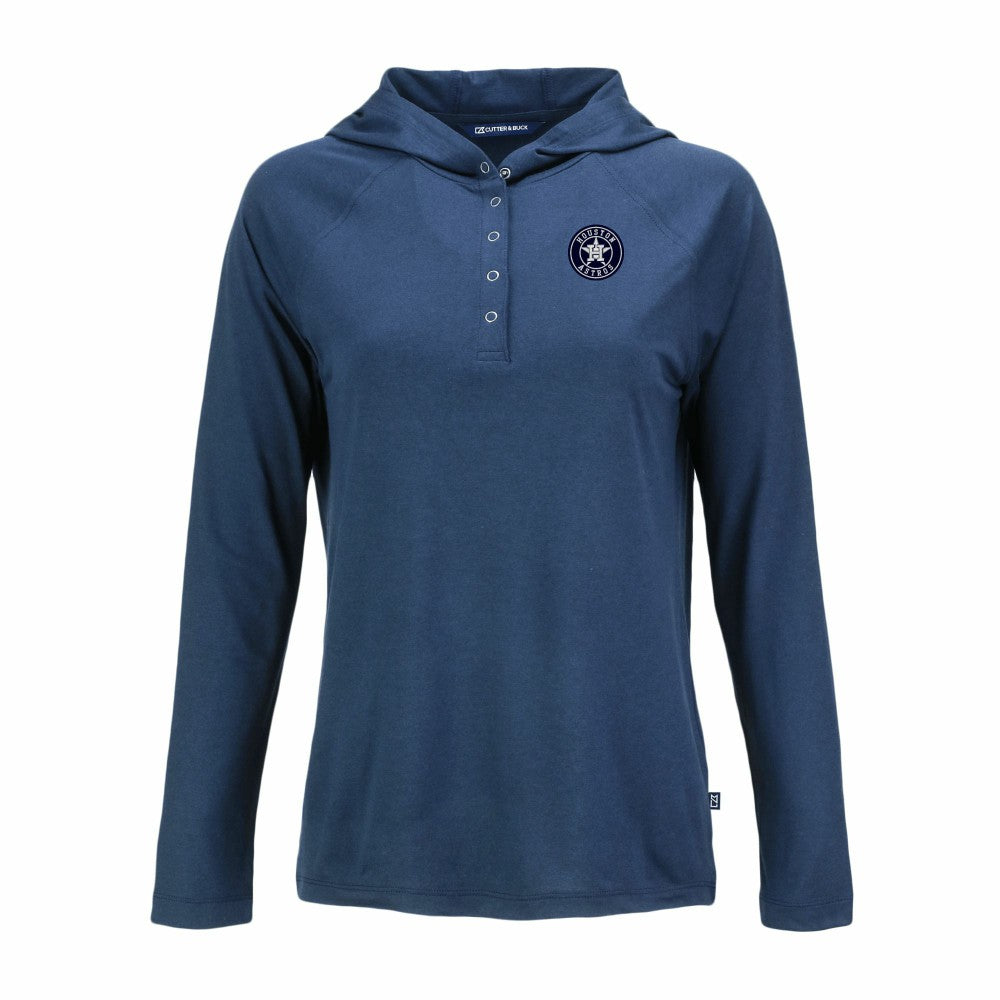 Houston Astros Cutter & Buck Women's Coastline Epic Comfort Eco Recycled Raglan Long Sleeve Hoodie T-Shirt Navy
