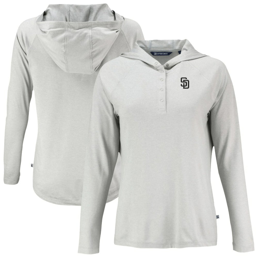 San Diego Padres Cutter & Buck Women's Coastline Epic Comfort Eco Recycled Raglan Long Sleeve Hoodie T-Shirt Gray