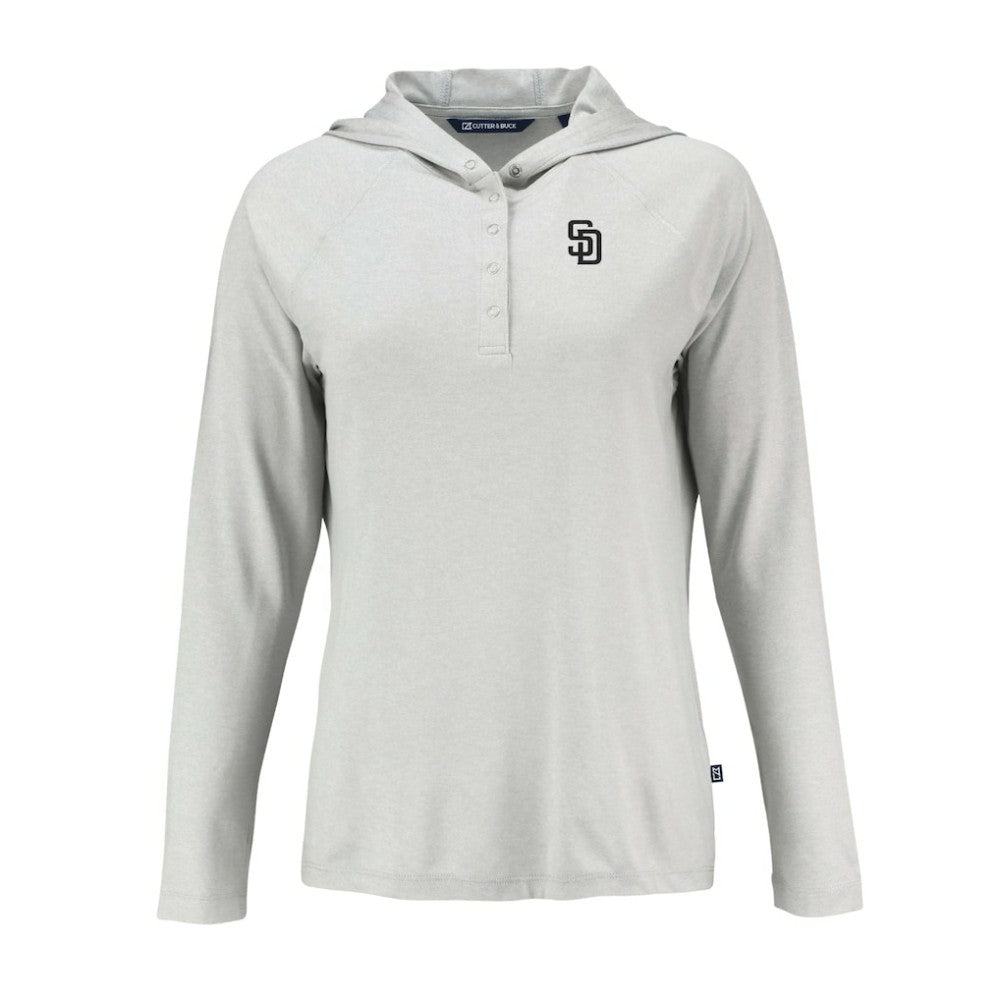San Diego Padres Cutter & Buck Women's Coastline Epic Comfort Eco Recycled Raglan Long Sleeve Hoodie T-Shirt Gray