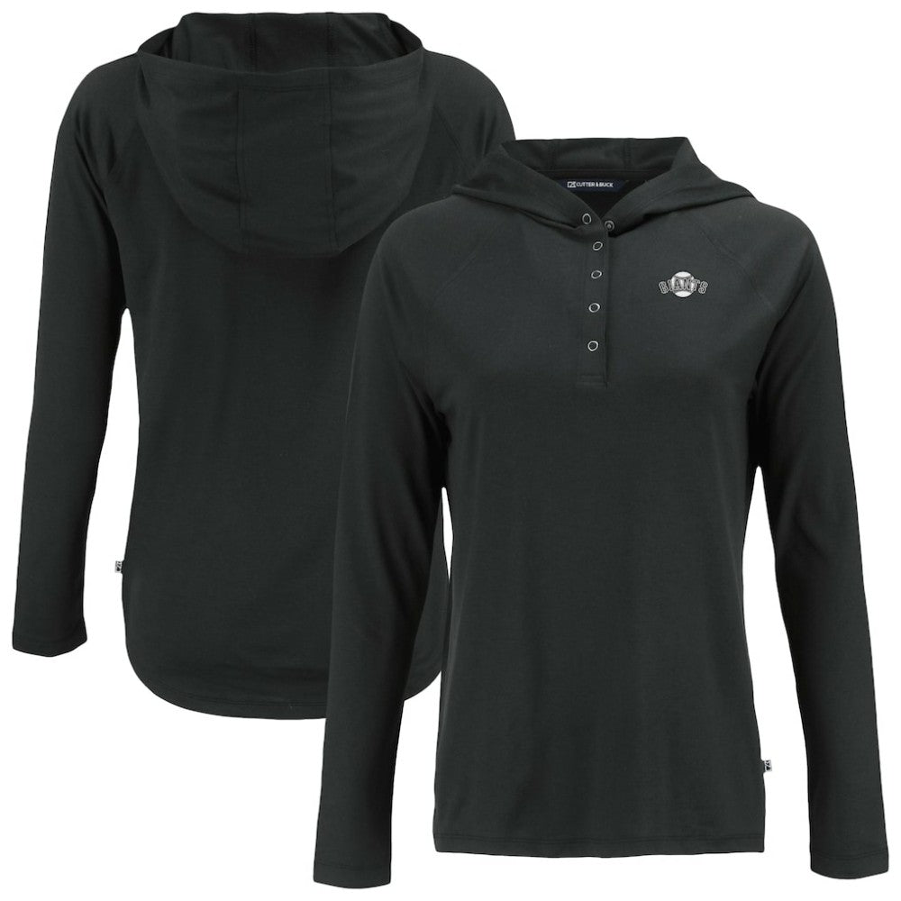 San Francisco Giants Cutter & Buck Women's Coastline Epic Comfort Eco Recycled Raglan Long Sleeve Hoodie T-Shirt Black