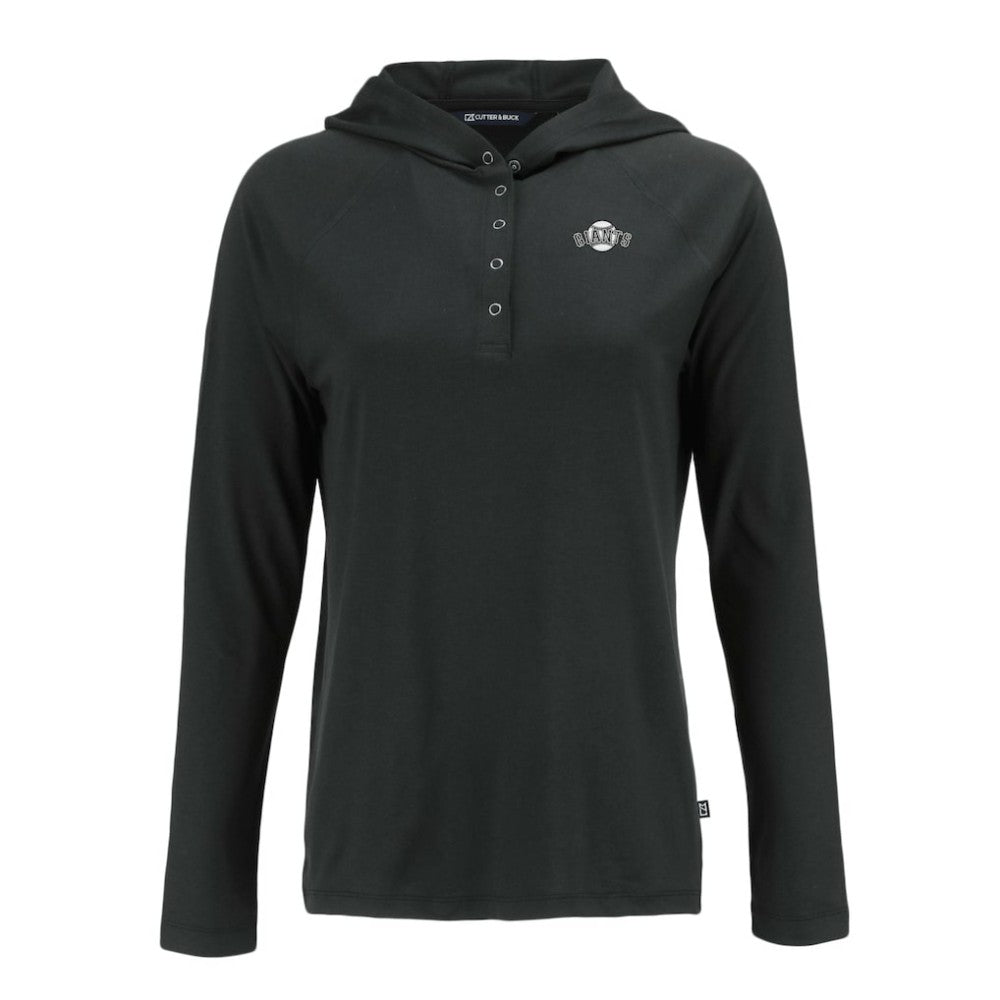 San Francisco Giants Cutter & Buck Women's Coastline Epic Comfort Eco Recycled Raglan Long Sleeve Hoodie T-Shirt Black