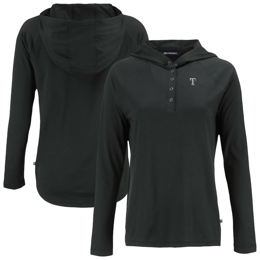 Texas Rangers Cutter & Buck Women's Coastline Epic Comfort Eco Recycled Raglan Long Sleeve Hoodie T-Shirt Black