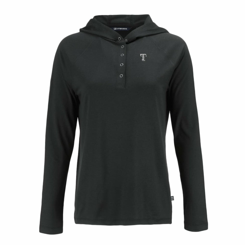 Texas Rangers Cutter & Buck Women's Coastline Epic Comfort Eco Recycled Raglan Long Sleeve Hoodie T-Shirt Black