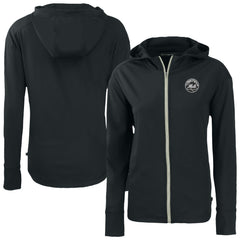 New York Mets Cutter & Buck Women's Daybreak Eco Recycled Full-Zip Hoodie Black