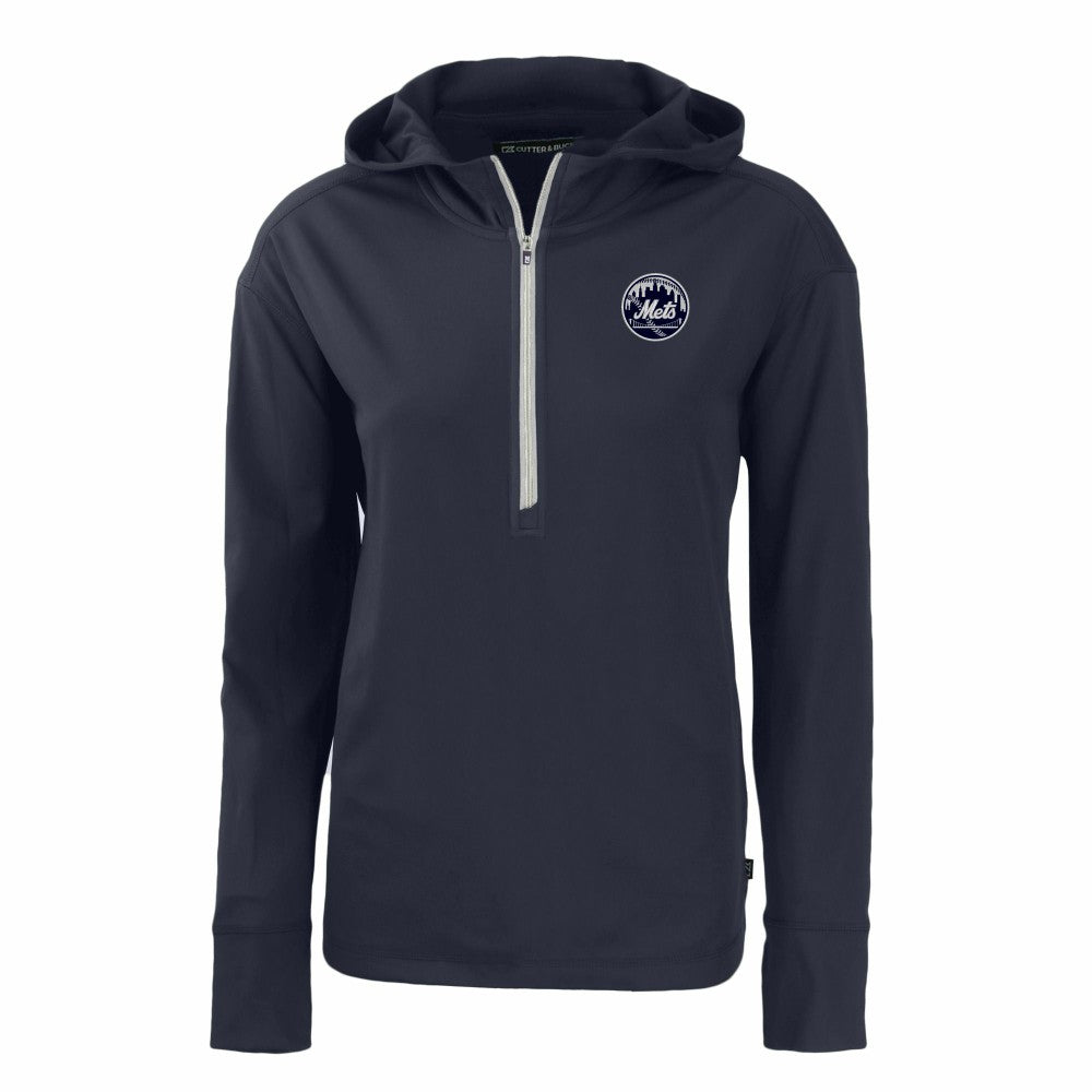 New York Mets Cutter & Buck Women's Daybreak Eco Recycled Half-Zip Hoodie Navy