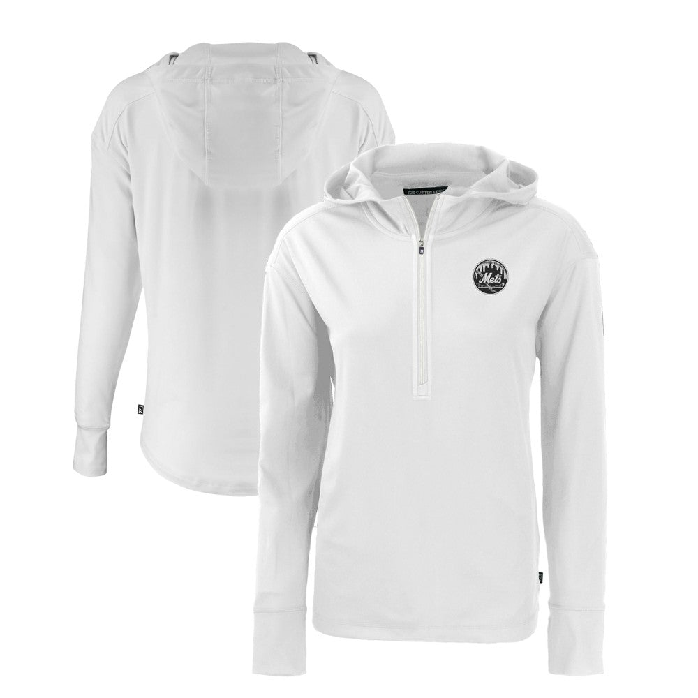 New York Mets Cutter & Buck Women's Daybreak Eco Recycled Half-Zip Hoodie White