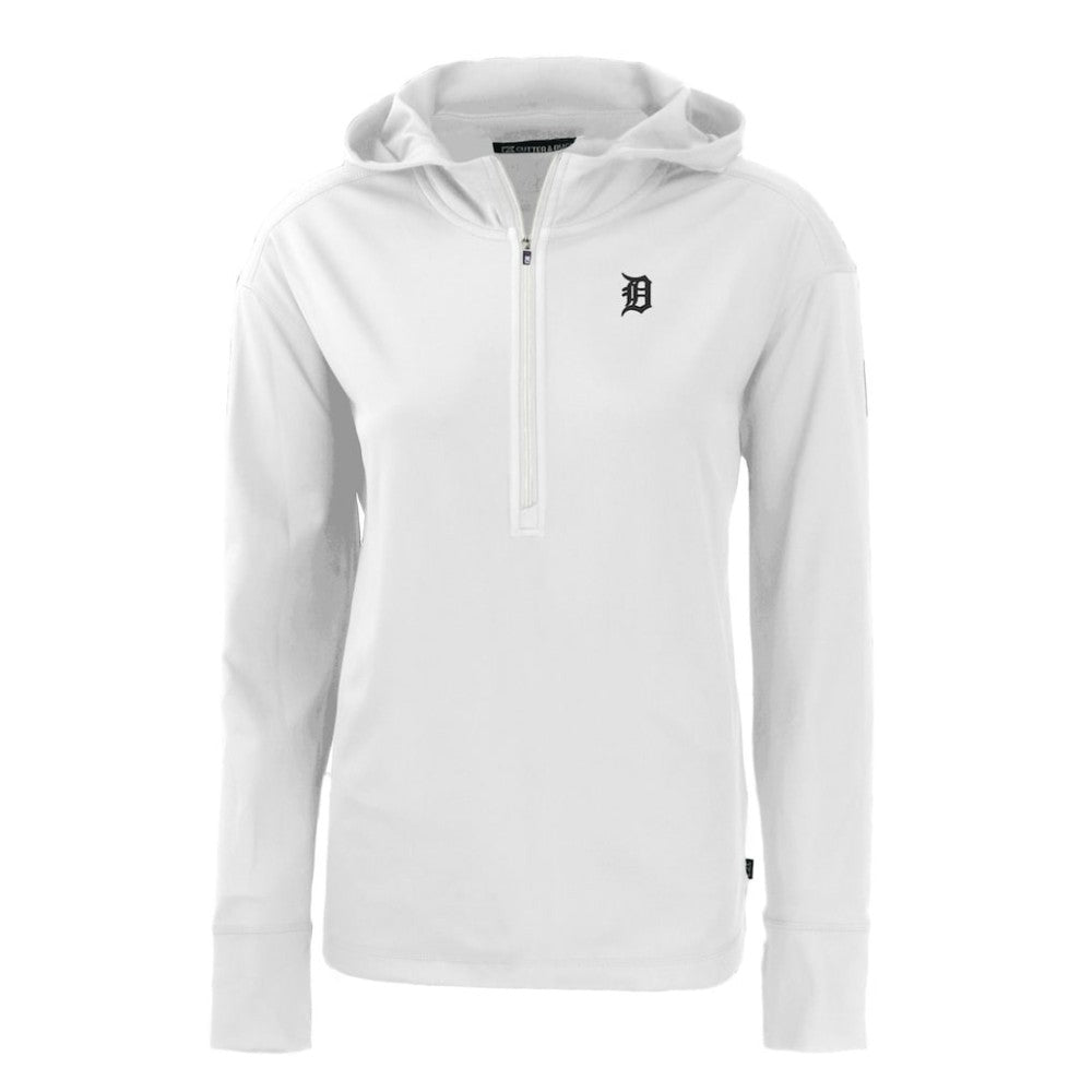 Detroit Tigers Cutter & Buck Women's Daybreak Eco Recycled Half-Zip Hoodie White