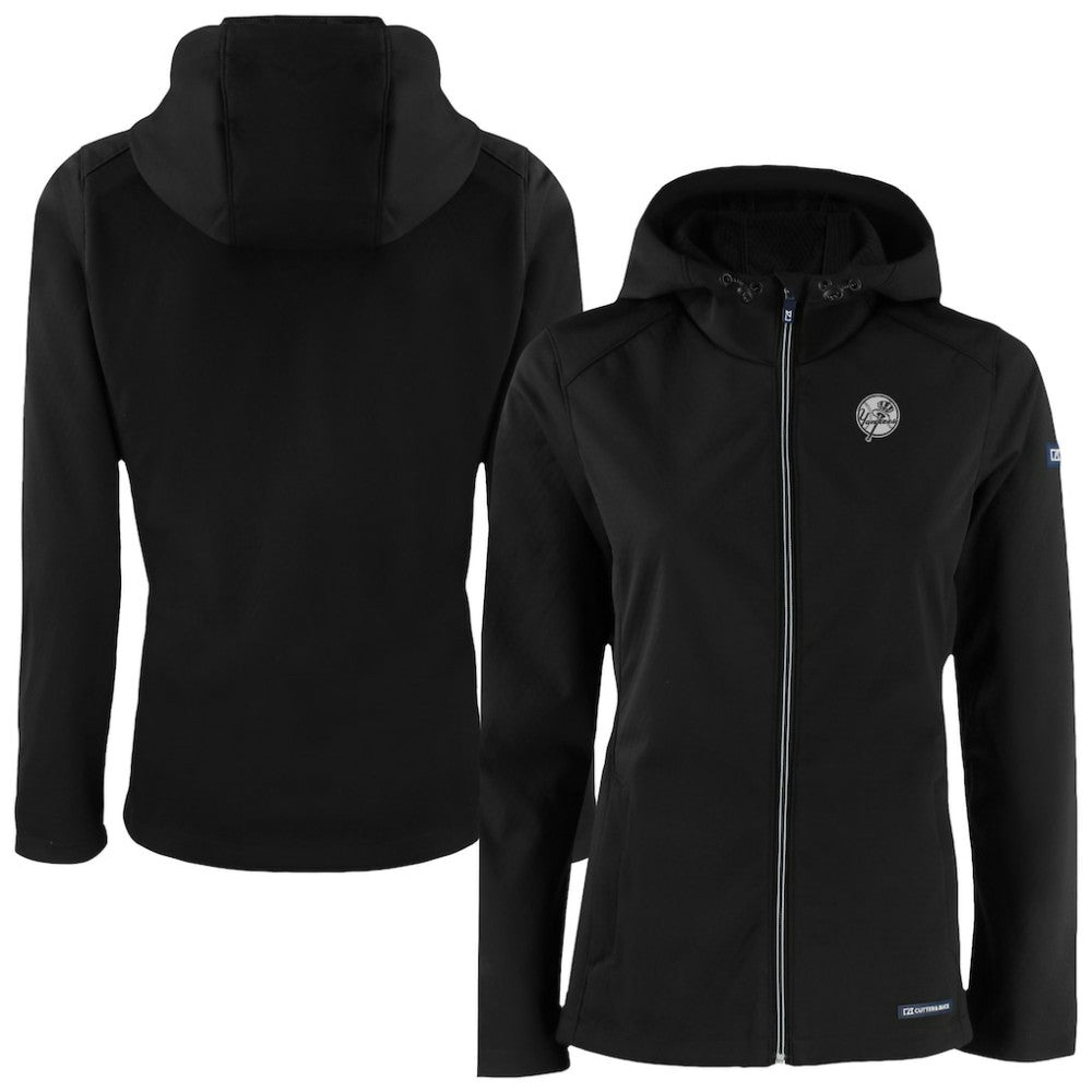 New York Yankees Cutter & Buck Women's Evoke Eco Softshell Recycled Full-Zip Hoodie Jacket Black