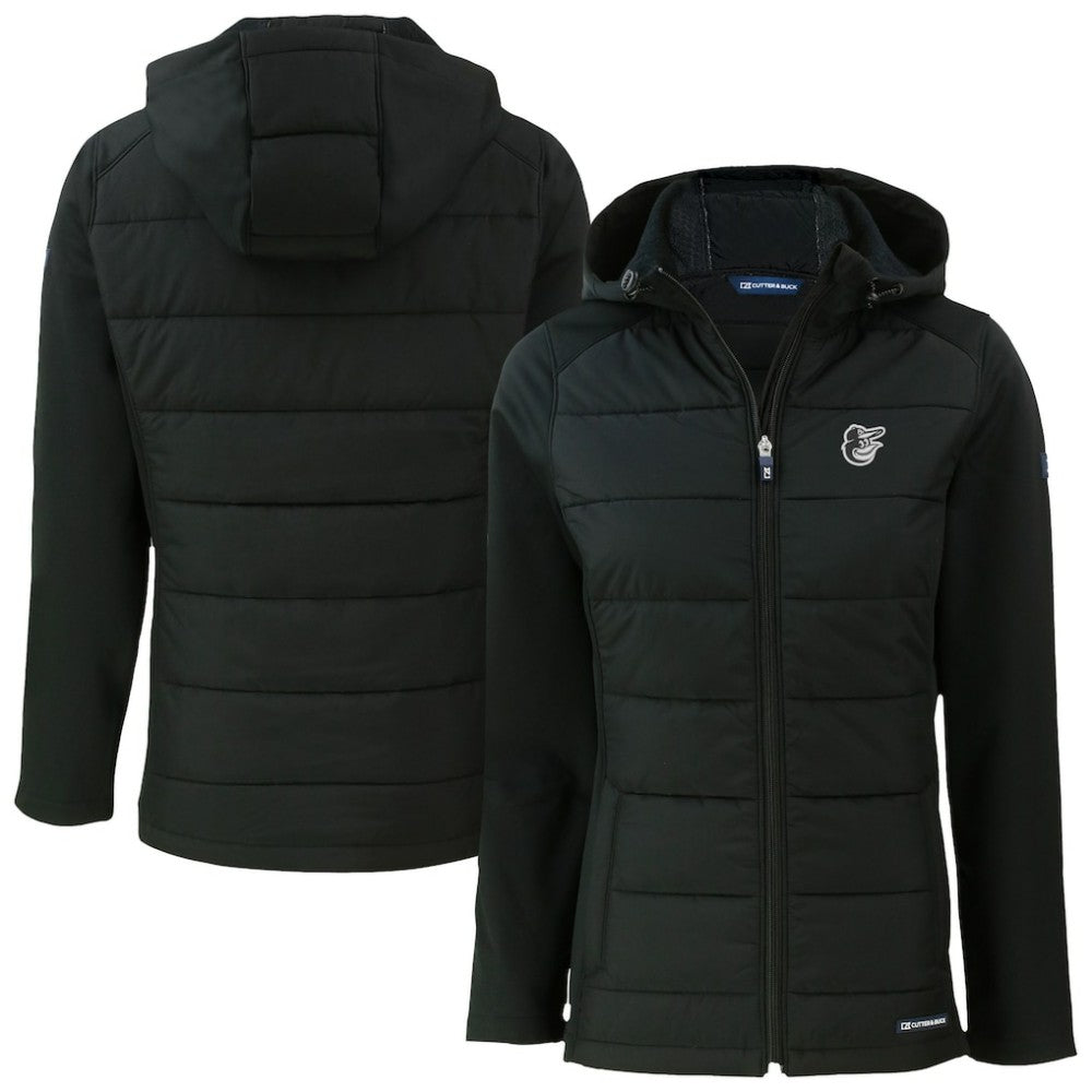 Baltimore Orioles Cutter & Buck Women's Evoke Hybrid Eco Softshell Recycled Full-Zip Hooded Jacket Black