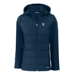 Detroit Tigers Cutter & Buck Women's Evoke Hybrid Eco Softshell Recycled Full-Zip Hooded Jacket Navy