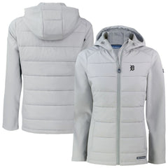 Detroit Tigers Cutter & Buck Women's Evoke Hybrid Eco Softshell Recycled Full-Zip Hooded Jacket Gray