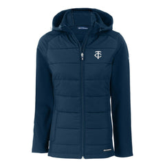 Minnesota Twins Cutter & Buck Women's Evoke Hybrid Eco Softshell Recycled Full-Zip Hooded Jacket Navy