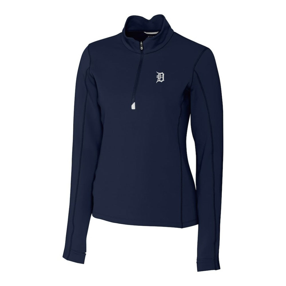 Detroit Tigers Cutter & Buck Women's Traverse Stretch Quarter-Zip Pullover Top Navy