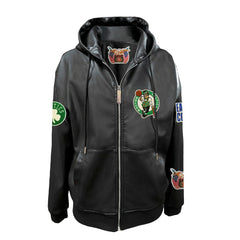 Boston Celtics Jeff Hamilton Vegan Leather Full-Zip Hoodie - Black sale