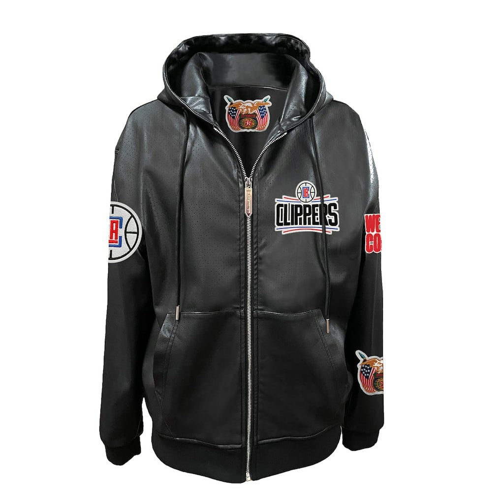 LA Clippers Jeff Hamilton Vegan Leather Full-Zip Hoodie - Black sale