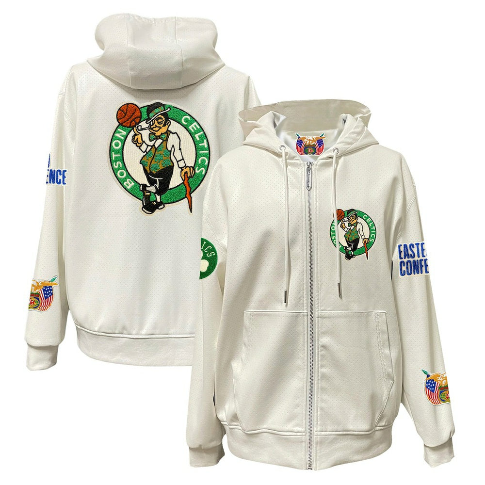 Boston Celtics Jeff Hamilton Vegan Leather Full-Zip Hoodie - White on sale