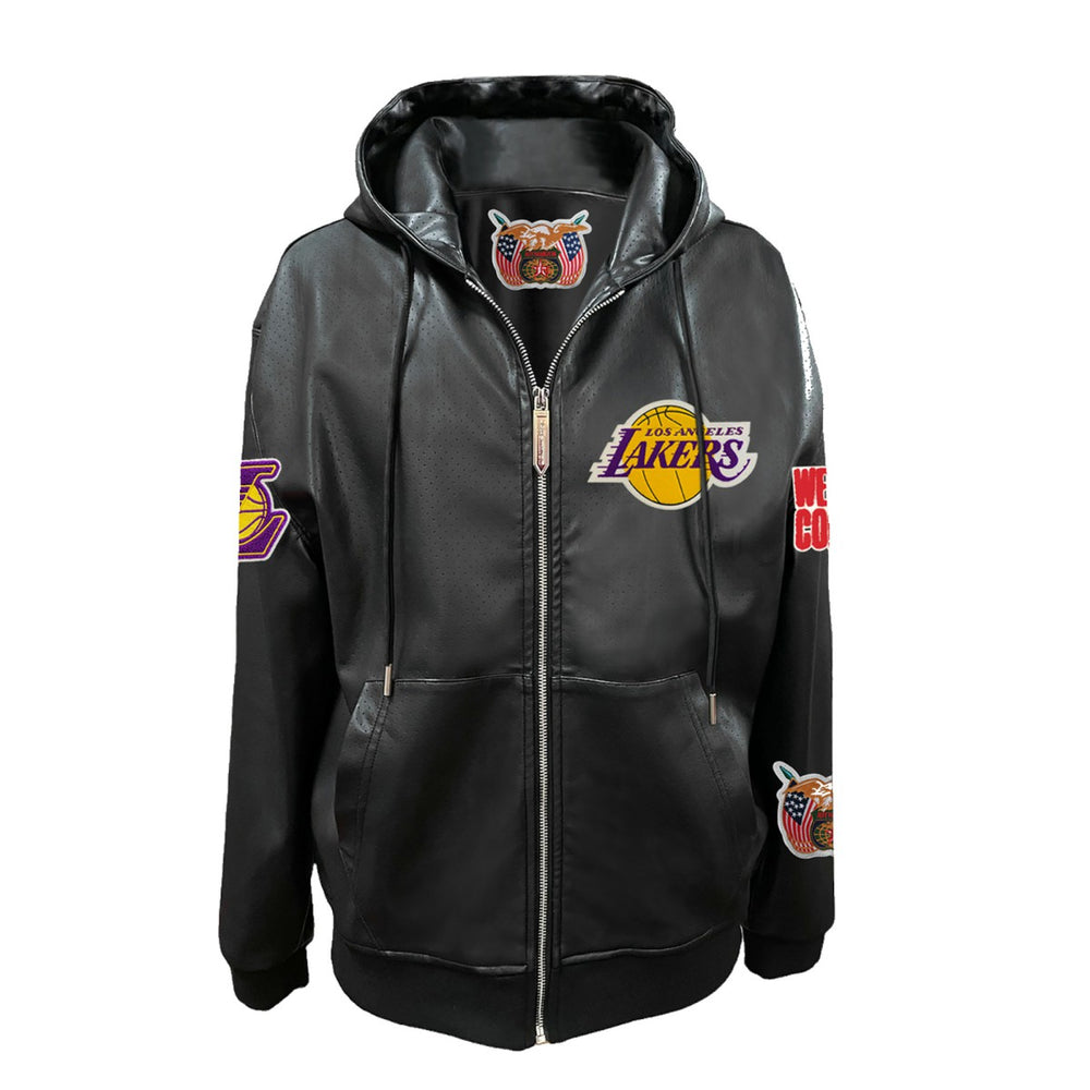 Los Angeles Lakers Jeff Hamilton Vegan Leather Full-Zip Hoodie - Black discount