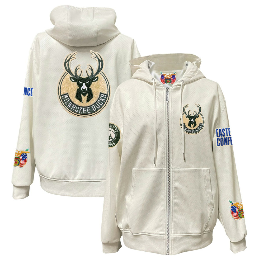 Milwaukee Bucks Jeff Hamilton Vegan Leather Full-Zip Hoodie - White for sale