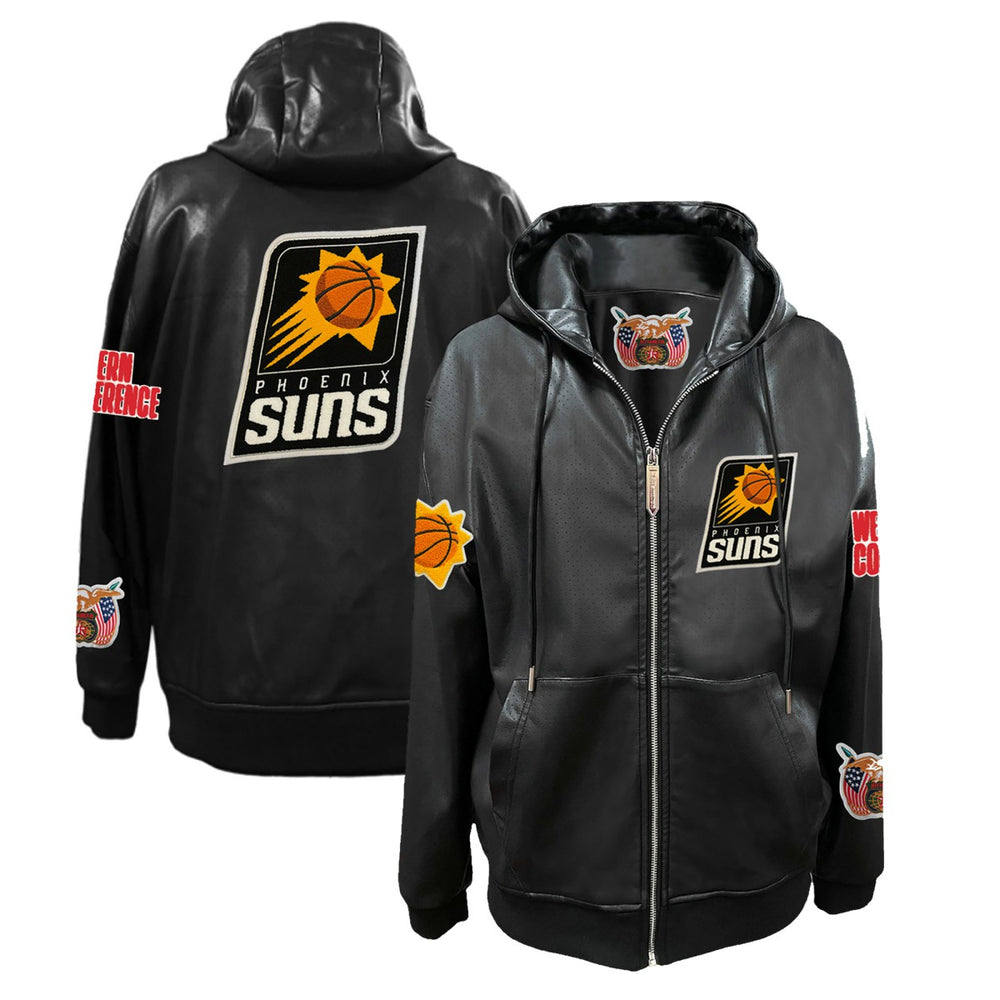 Phoenix Suns Jeff Hamilton Vegan Leather Full-Zip Hoodie - Black on sale