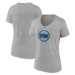 Utah Mammoth Fanatics Women's Draft Logo V-Neck T-Shirt - Heather Gray T-shirts