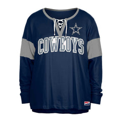 Dallas Cowboys New Era Women's Plus Size Lace-Up Notch Neck Long Sleeve T-Shirt  - Navy discount