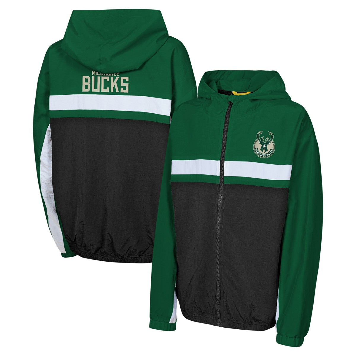 Milwaukee Bucks Youth Headliner Windbreaker Full-Zip Hoodie Jacket - Hunter Green outlet