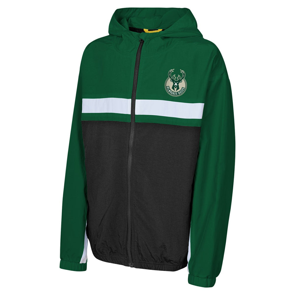 Milwaukee Bucks Youth Headliner Windbreaker Full-Zip Hoodie Jacket - Hunter Green outlet