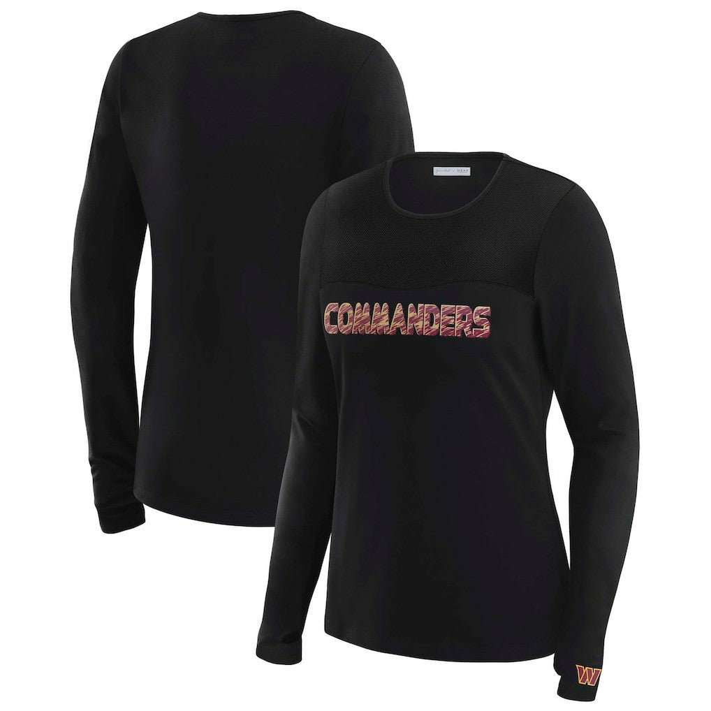 Washington Commanders WEAR by Erin Andrews x Gracie Hunt Women's Mesh Panel Long Sleeve T-Shirt - Black cheap