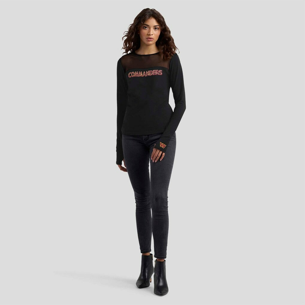 Washington Commanders WEAR by Erin Andrews x Gracie Hunt Women's Mesh Panel Long Sleeve T-Shirt - Black cheap