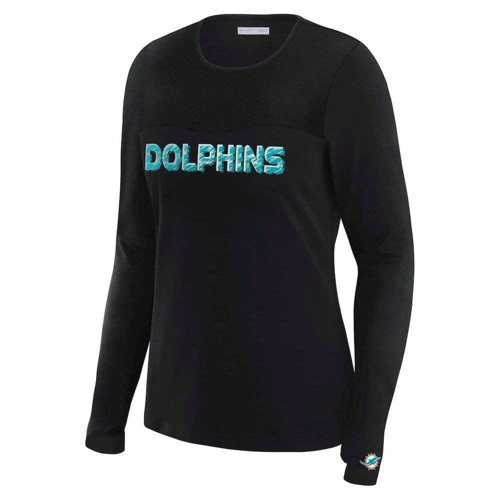 Miami Dolphins WEAR by Erin Andrews x Gracie Hunt Women's Mesh Panel Long Sleeve T-Shirt - Black cheap